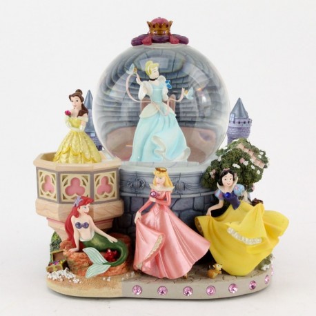 Snow globe musical Princess DISNEY Cinderella, Belle, Ariel, Auror...