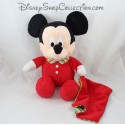 Peluche mouchoir Mickey DISNEY NICOTOY pyjama rouge rayures 33 cm