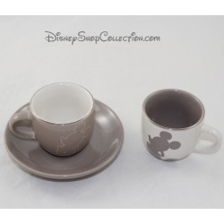 Café Mickey DISNEYLAND PARIS gray white ceramic saucer cups