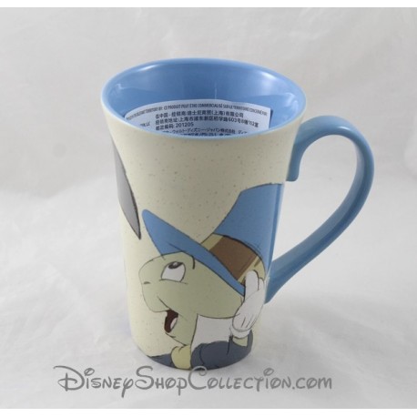 Mug haut DISNEY STORE Pinocchio Jiminy Cricket beige bleu tasse 14 cm